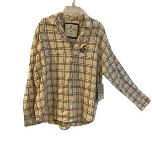 New Oversized KU Kansas Jayhawks University Popover Flannel Shirt Colosseum M